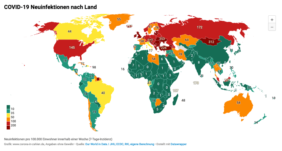 Inzidenz weltweit 28. Oktober 2021